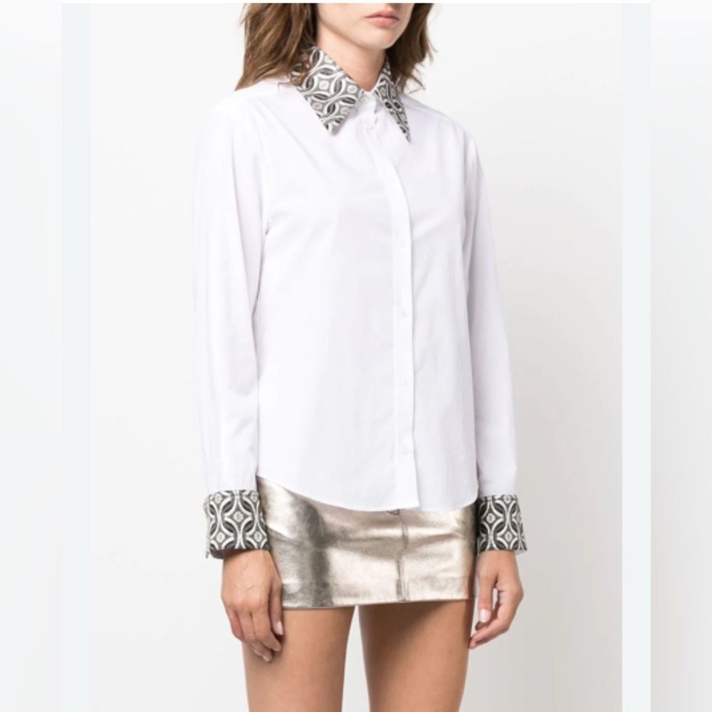 Maje Cipaje Jacquard Contrast Womens 100% Cotton Button Down Shirt- White large